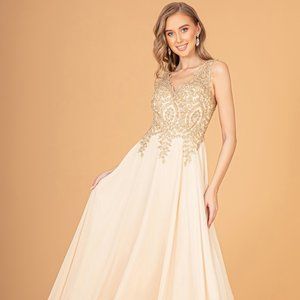 NEW LONG CHIFFON A-LINE EMBROIDERED RHINESTONES DRESS WITH ZIPPER BACK GL2311